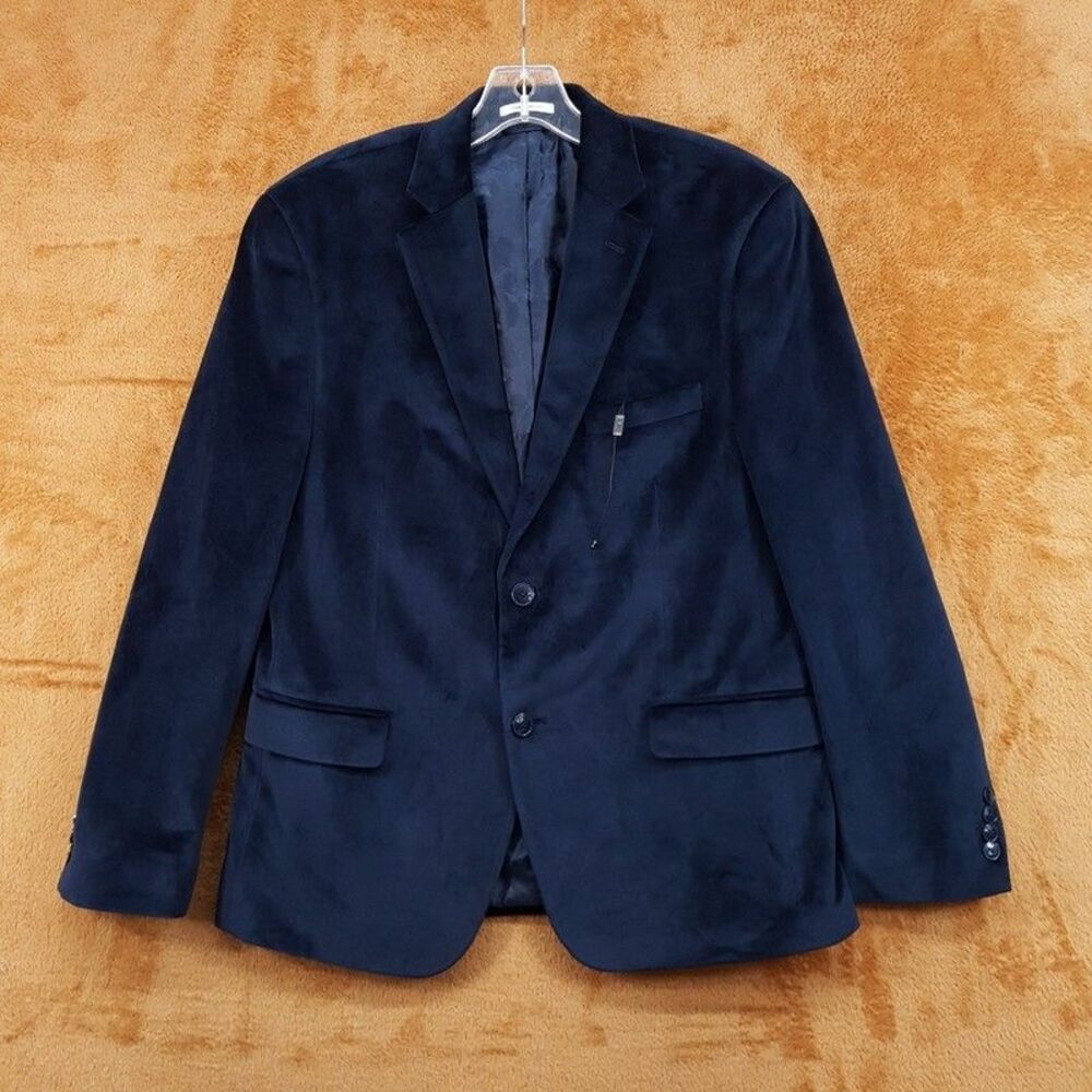 BAR III Sport Coat Mens 42 Short Navy Blue Velvet Slim Fit Suit Jacket 42S